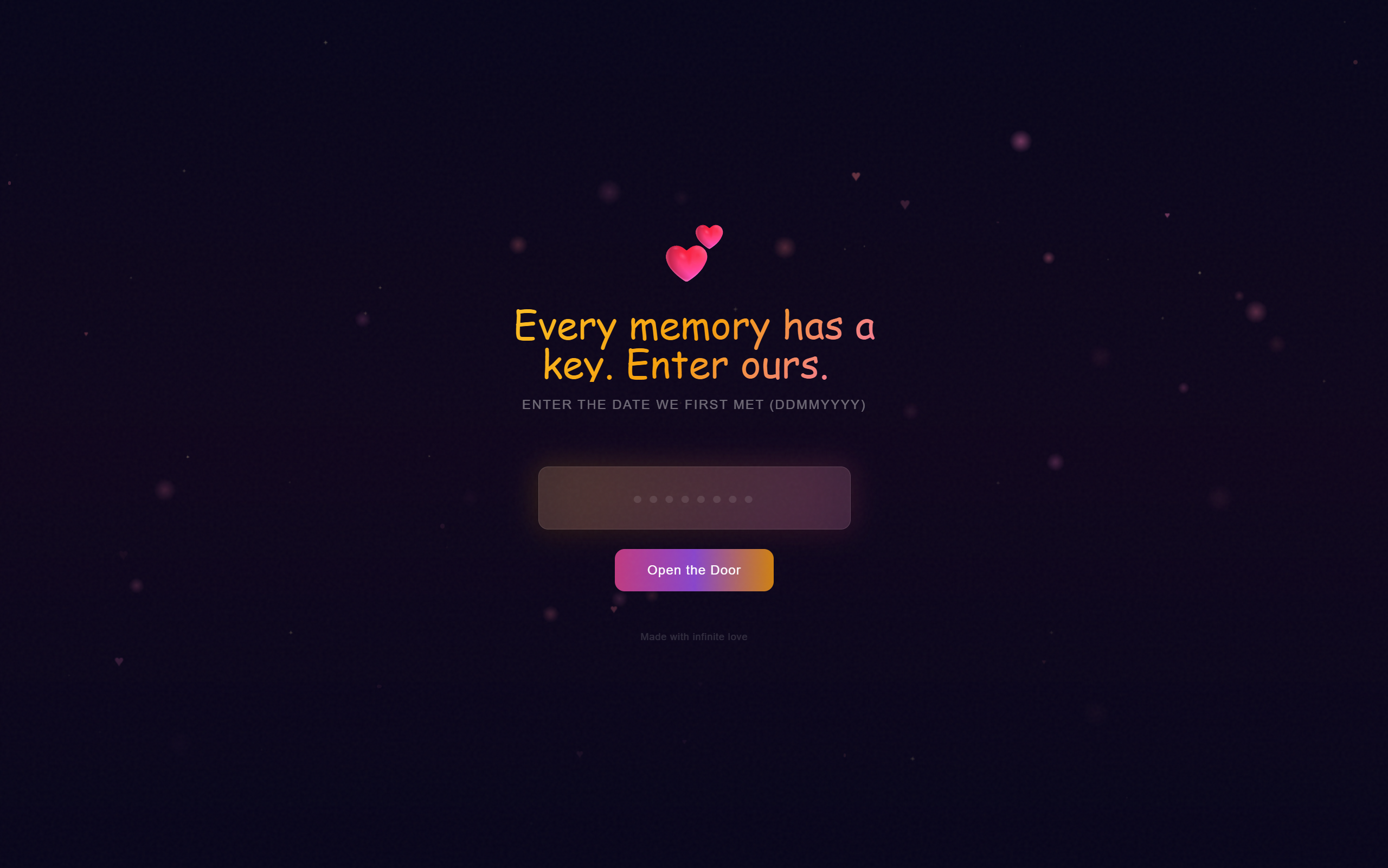 Marie — 'Every memory has a key' passcode landing